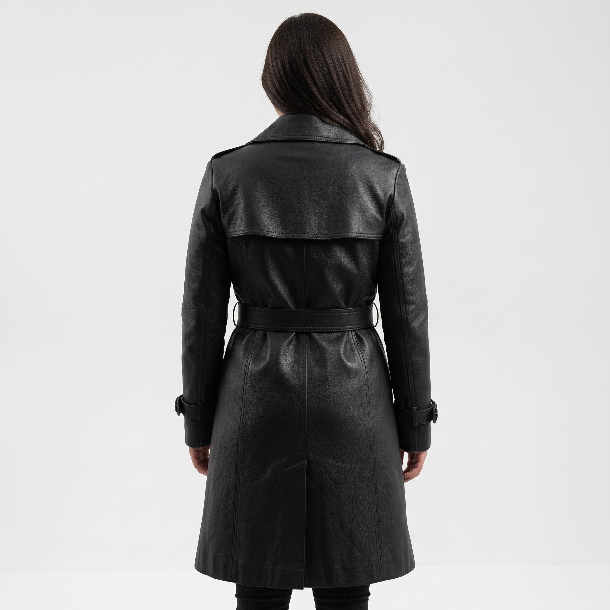 Women's Black Leather Trench Coat — Charsley