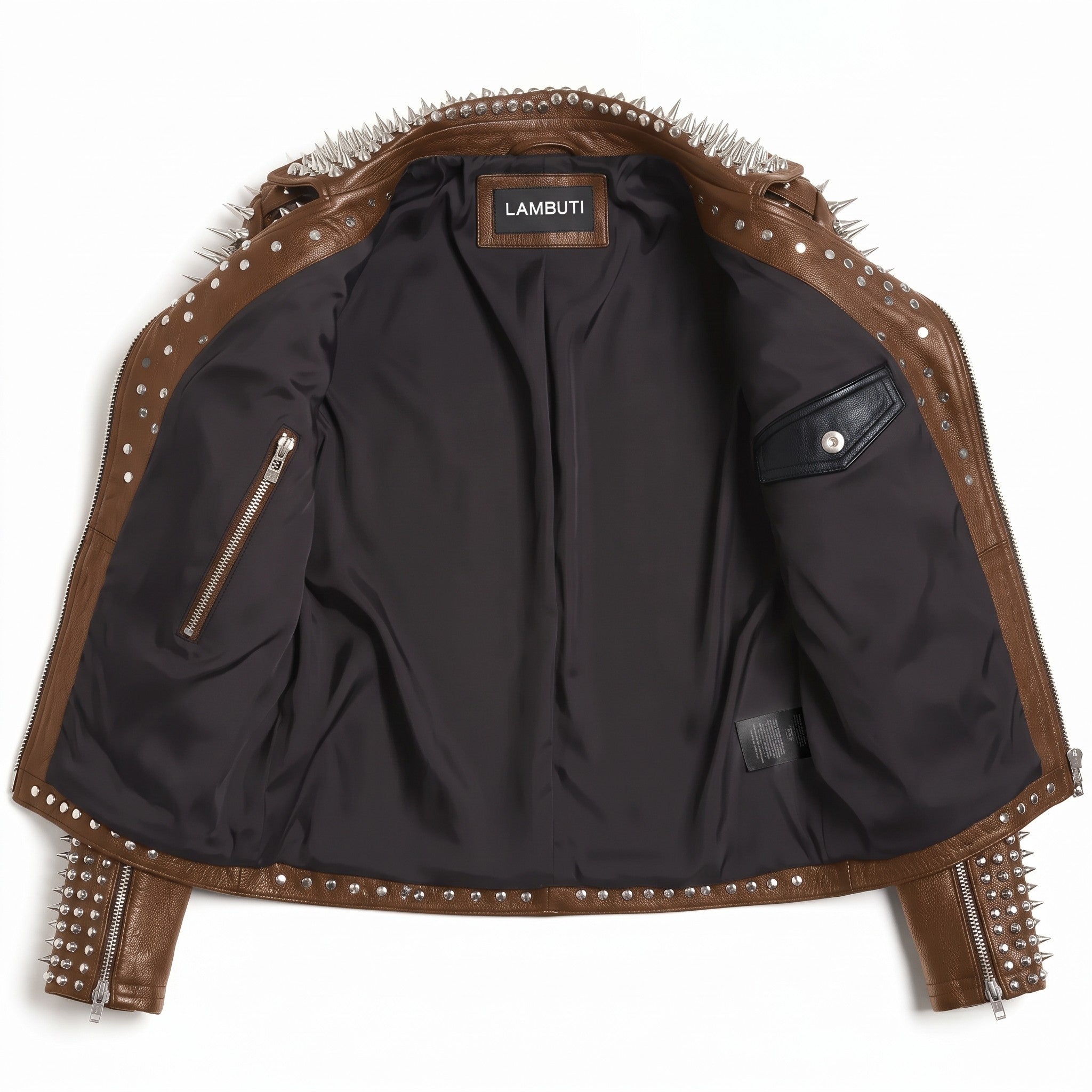 Women's Brown Studded Leather Biker Jacket — Derrington