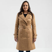 Women's Tan Leather Trench Coat — Charsley