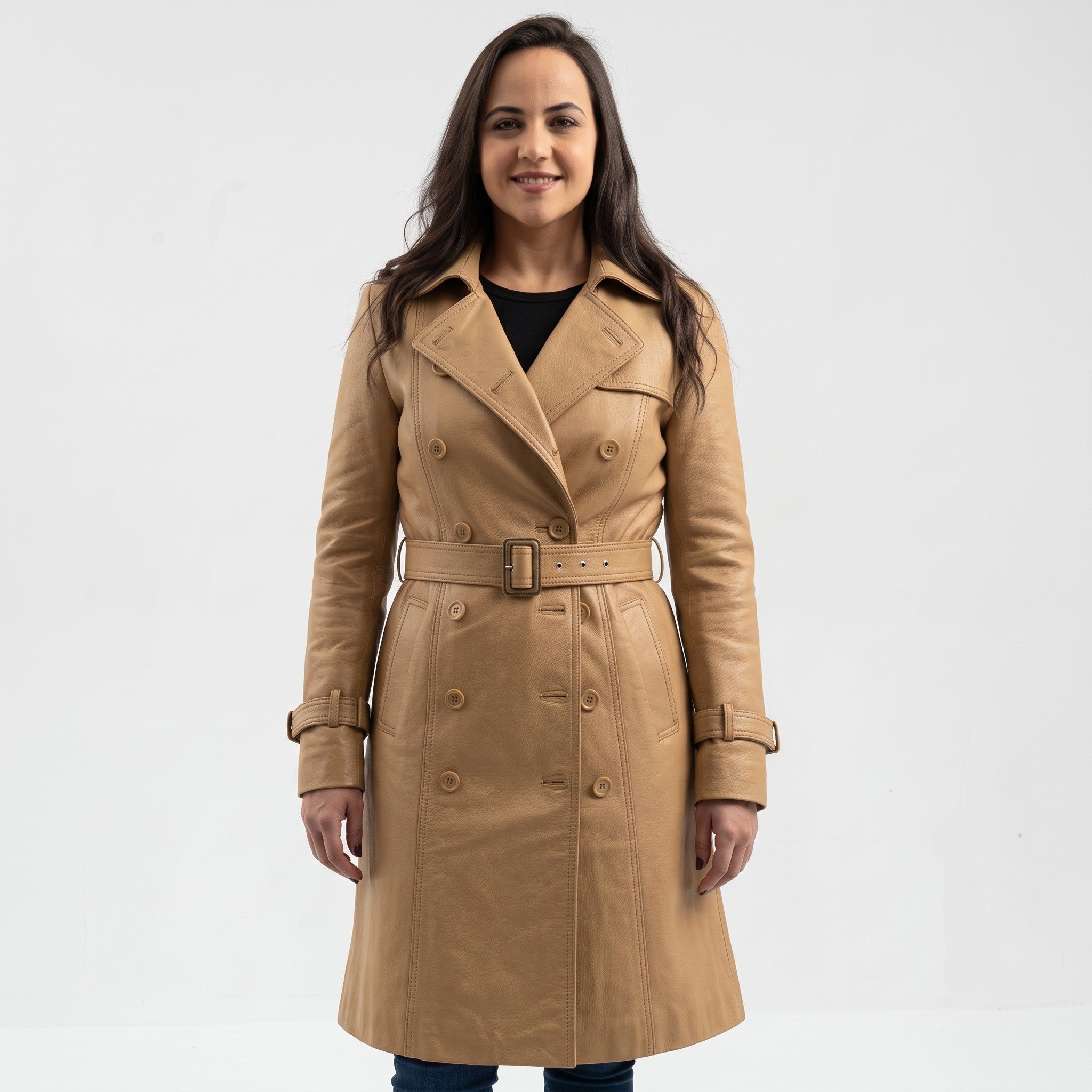 Women's Tan Leather Trench Coat — Charsley