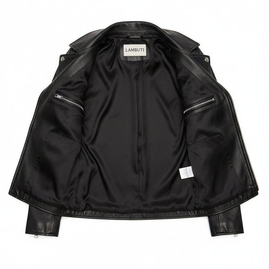 Women's Black Leather Biker Jacket — Guisborough