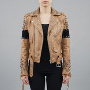Women's Tan Leather Biker Jacket — Kingston