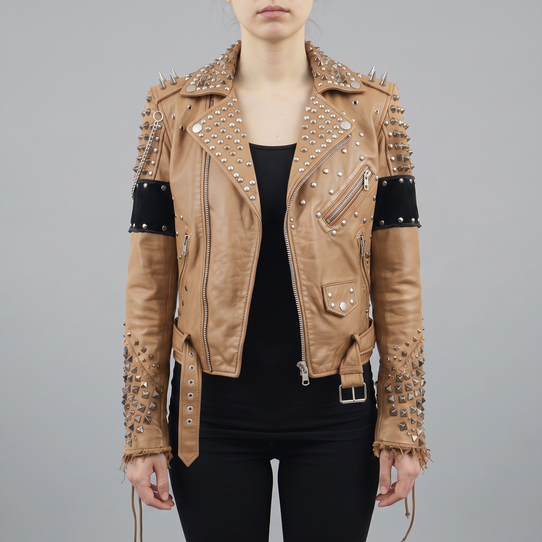 Women's Tan Leather Biker Jacket — Kingston