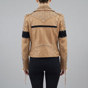 Women's Tan Leather Biker Jacket — Kingston