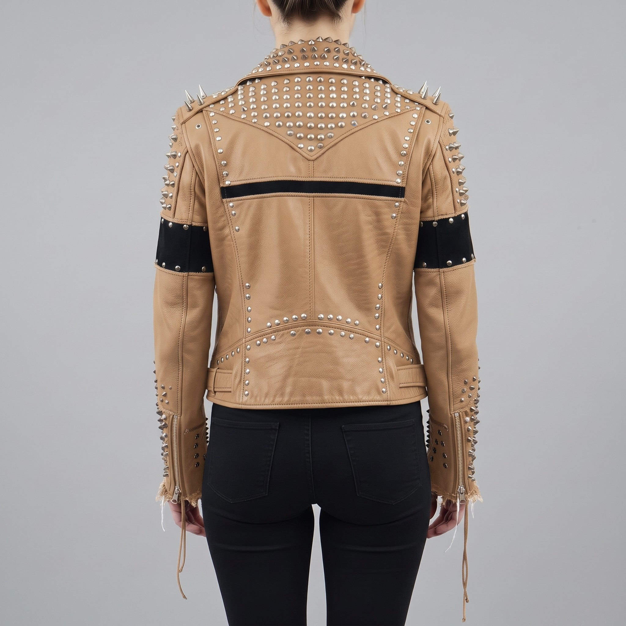Women's Tan Leather Biker Jacket — Kingston