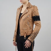 Women's Tan Leather Biker Jacket — Kingston