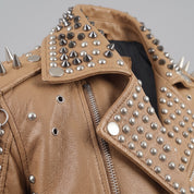 Women's Tan Leather Biker Jacket — Kingston