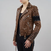 Women's Brown Leather Biker Jacket — Kingston