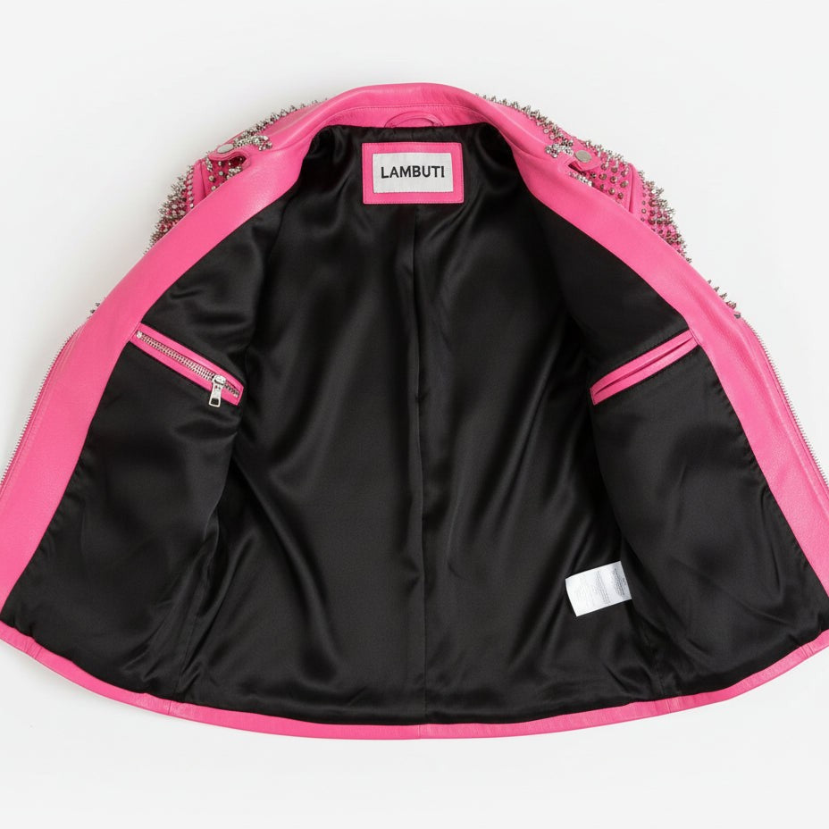 Women's Pink Leather Biker Jacket — Seddon