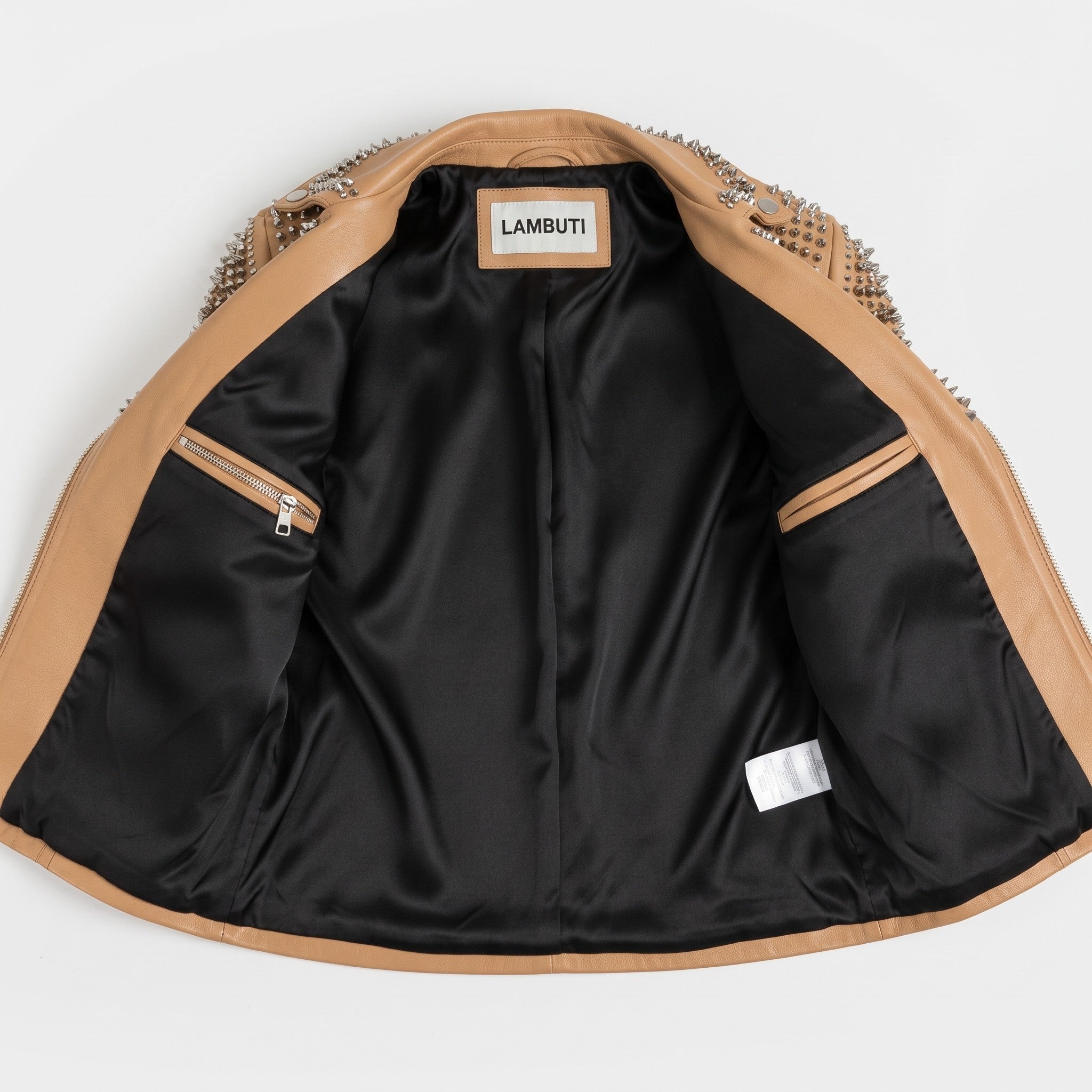 Women's Tan Studded Leather Biker Jacket — Seddon