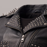 Women's Black Studded Leather Biker Jacket — Basing
