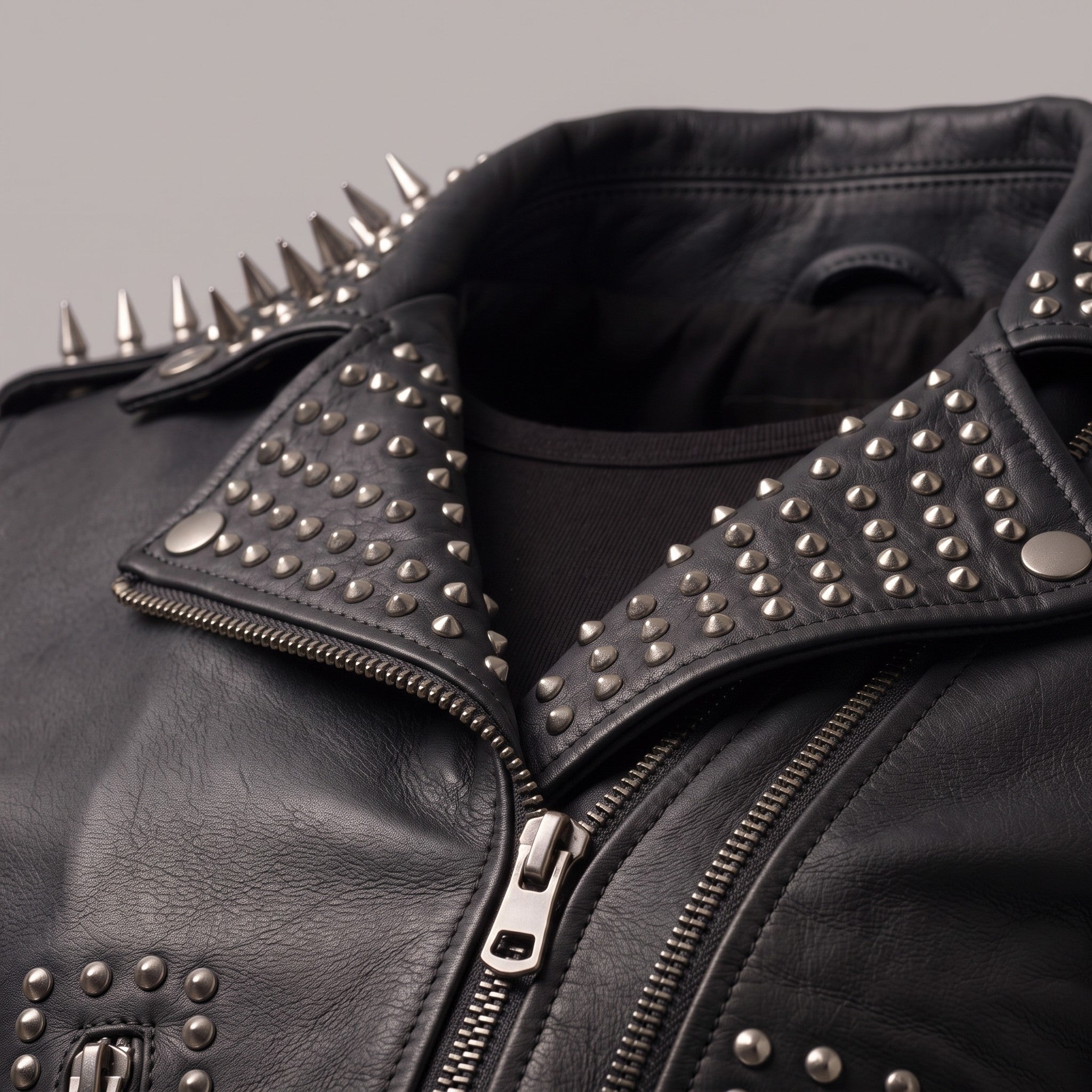 Women's Black Studded Leather Biker Jacket — Basing