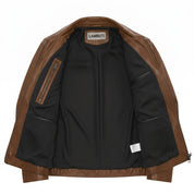 Men's Brown Shirt Collar Leather Biker Jacket — Bedminster