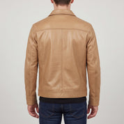 Men's Tan Shirt Collar Leather Biker Jacket — Bedminster