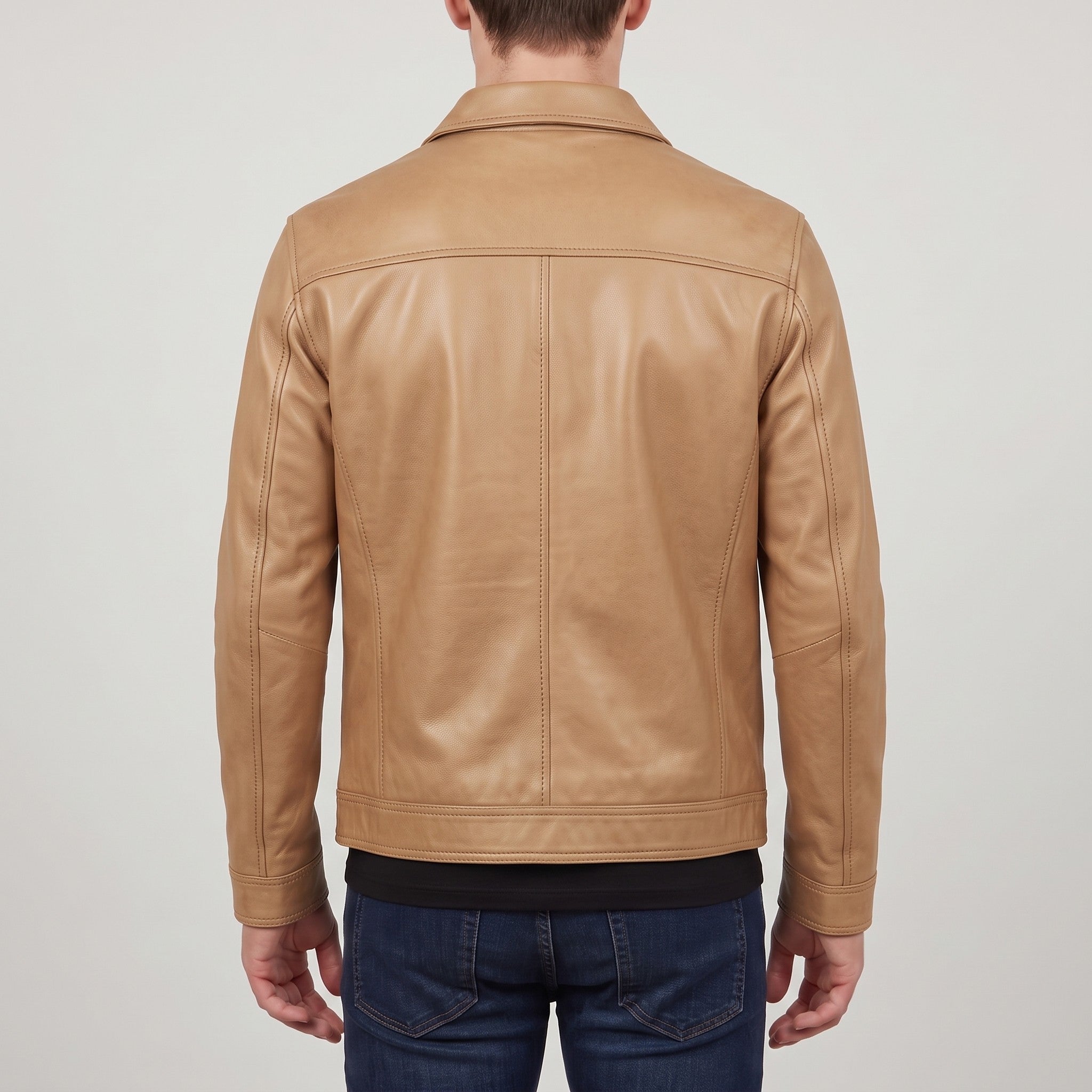 Men's Tan Shirt Collar Leather Biker Jacket — Bedminster
