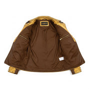 Women's Brown and Gold Studded Leather Biker Jacket — Farington