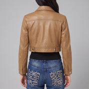Women's Tan Leather Trucker Jacket — Glinton
