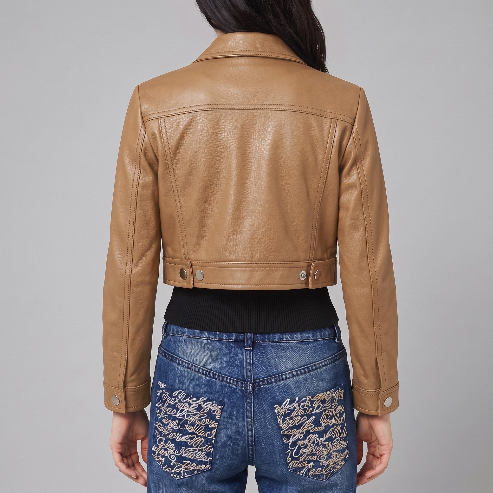 Women's Tan Leather Trucker Jacket — Glinton
