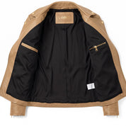 Women's Tan Leather Biker Jacket — Padley