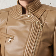 Women's Tan Leather Biker Jacket — Padley