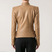 Women's Tan Leather Biker Jacket — Padley