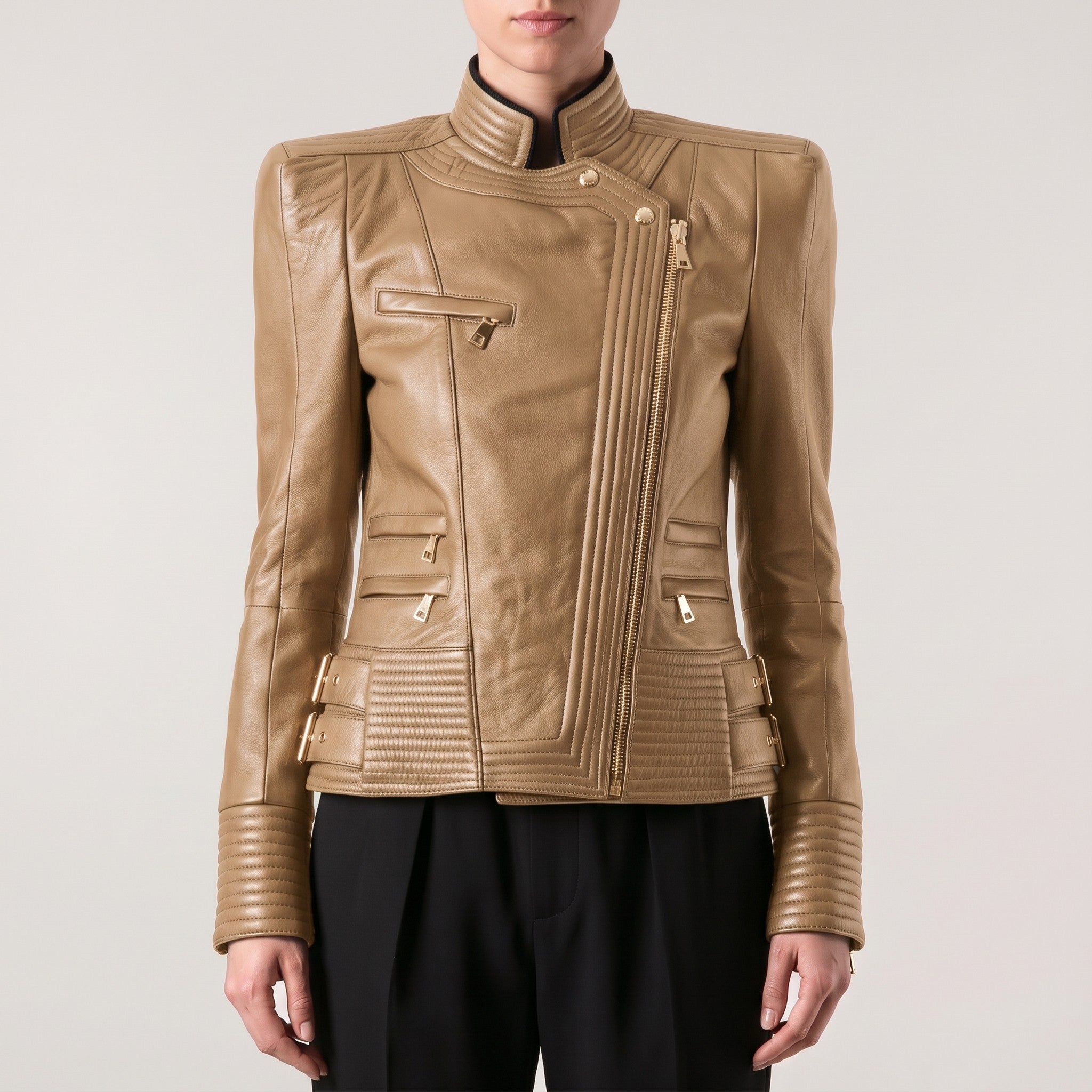 Women's Tan Leather Biker Jacket — Padley
