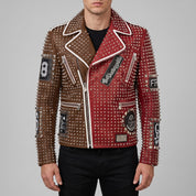 Men's Brown and Red Two-Tone Leather Perfecto Biker Jacket — Morris