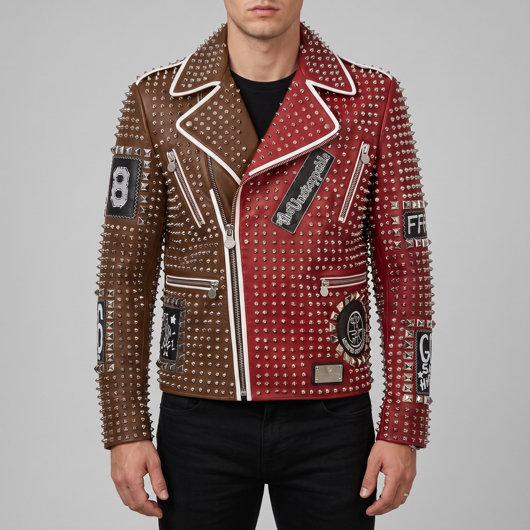 Men's Brown and Red Two-Tone Leather Perfecto Biker Jacket — Morris