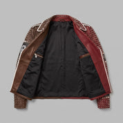 Men's Brown and Red Two-Tone Leather Perfecto Biker Jacket — Morris