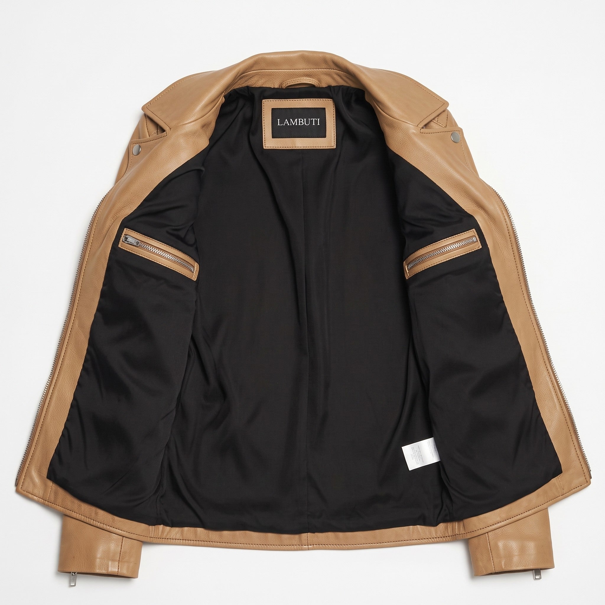 Women's Tan Belted Leather Biker Jacket — Gillard