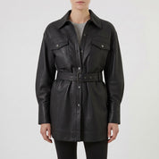 Women's Black Leather Trench Jacket — Aldous