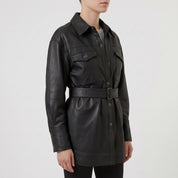 Women's Black Leather Trench Jacket — Aldous