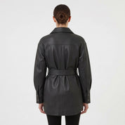 Women's Black Leather Trench Jacket — Aldous