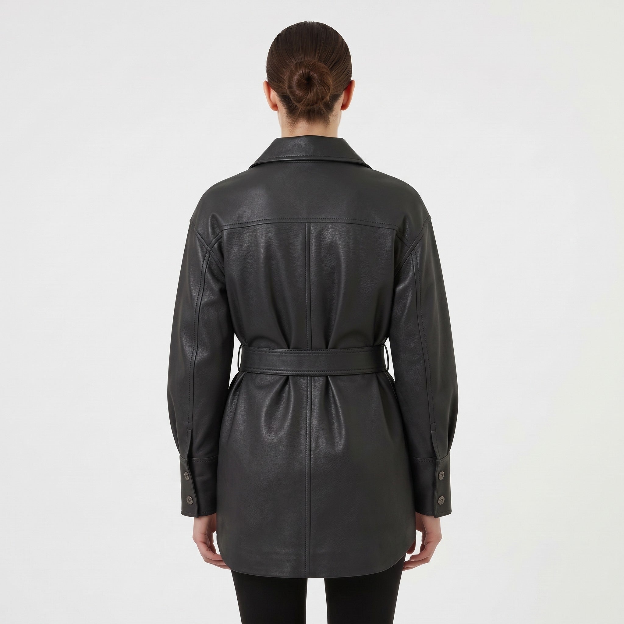 Women's Black Leather Trench Jacket — Aldous
