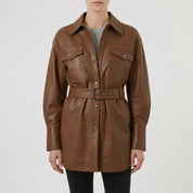 Women's Brown Leather Trench Jacket — Aldous