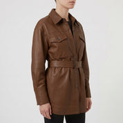 Women's Brown Leather Trench Jacket — Aldous