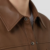 Women's Brown Leather Trench Jacket — Aldous