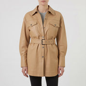 Women's Tan Leather Trench Jacket — Aldous