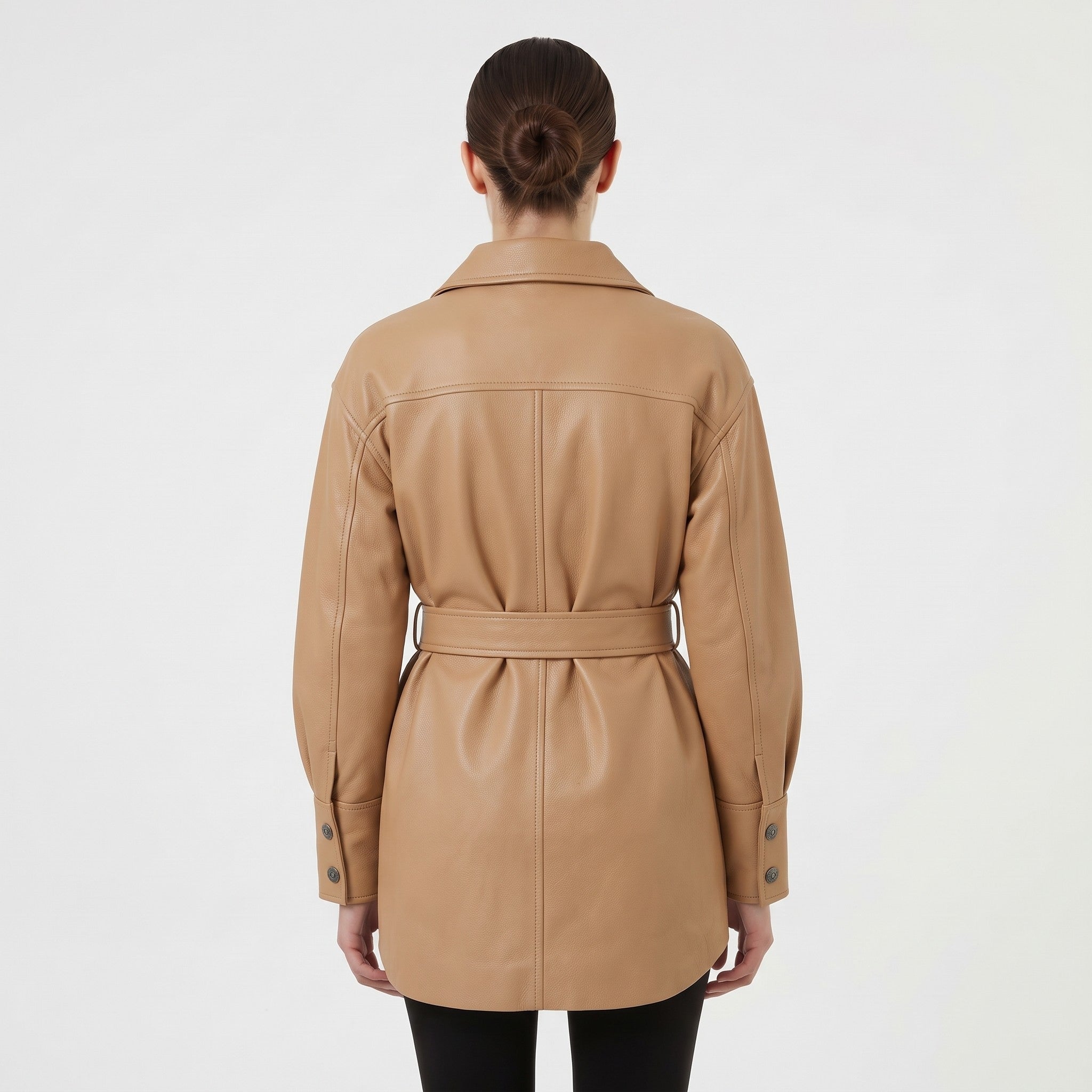 Women's Tan Leather Trench Jacket — Aldous
