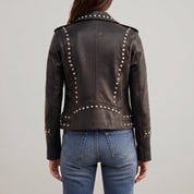Women's Black Studded Leather Biker Jacket — Buckland