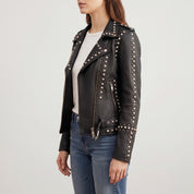 Women's Black Studded Leather Biker Jacket — Buckland