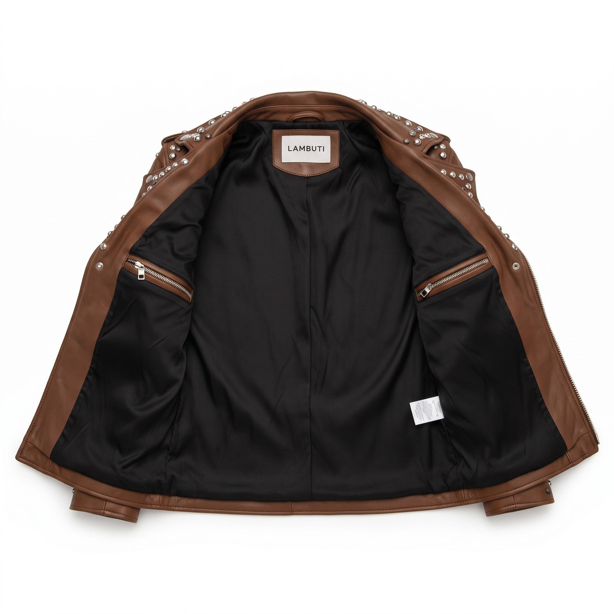 Women's Brown Studded Leather Biker Jacket — Buckland