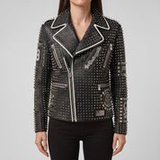 Women's Black Studded Leather Biker Jacket — Ponsonby