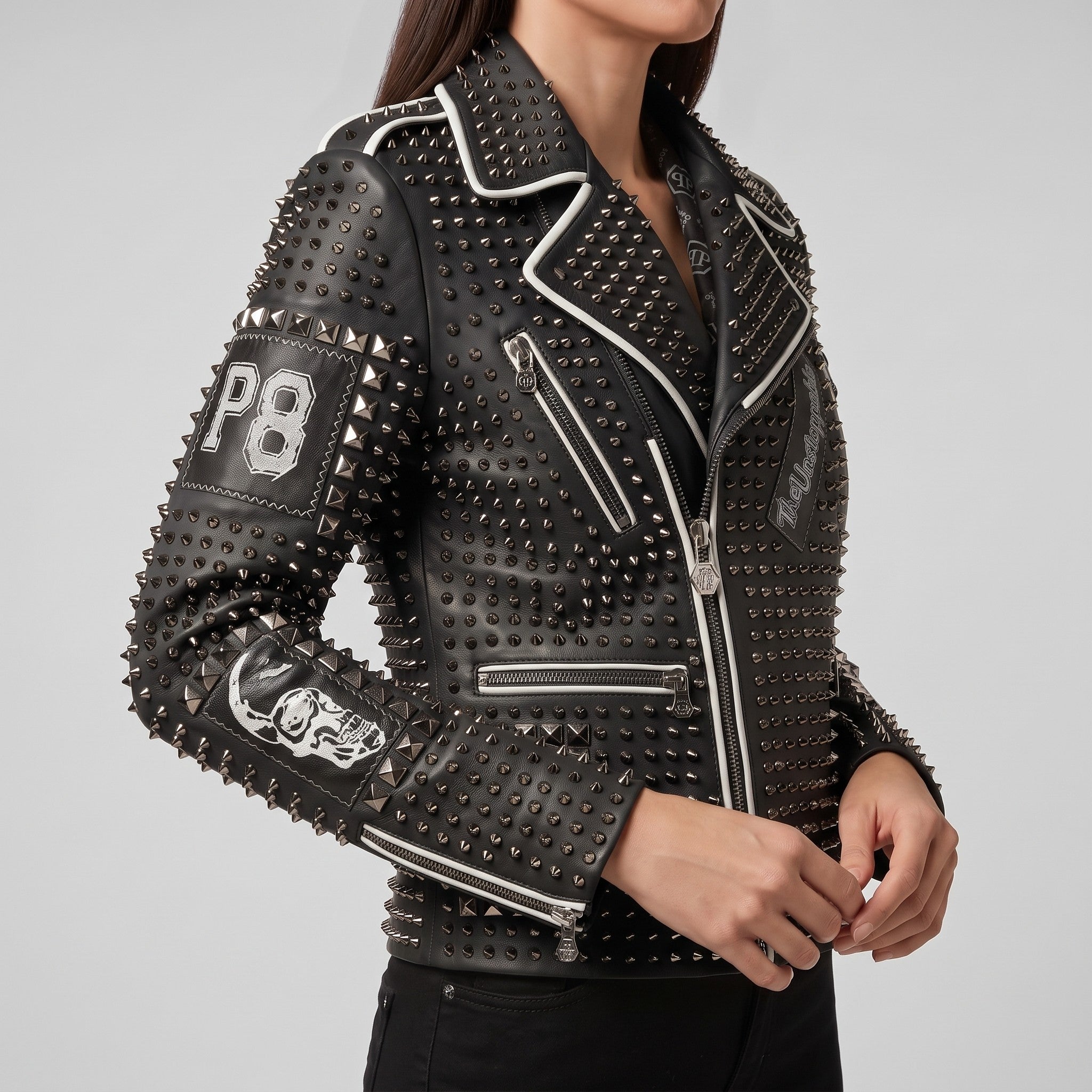 Women's Black Studded Leather Biker Jacket — Ponsonby