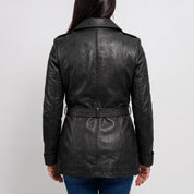 Women's Black Belted Leather Biker Jacket — Downham