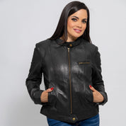 Women's Black Leather Cafe Racer Jacket — Dutton