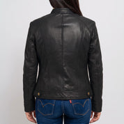Women's Black Leather Cafe Racer Jacket — Dutton
