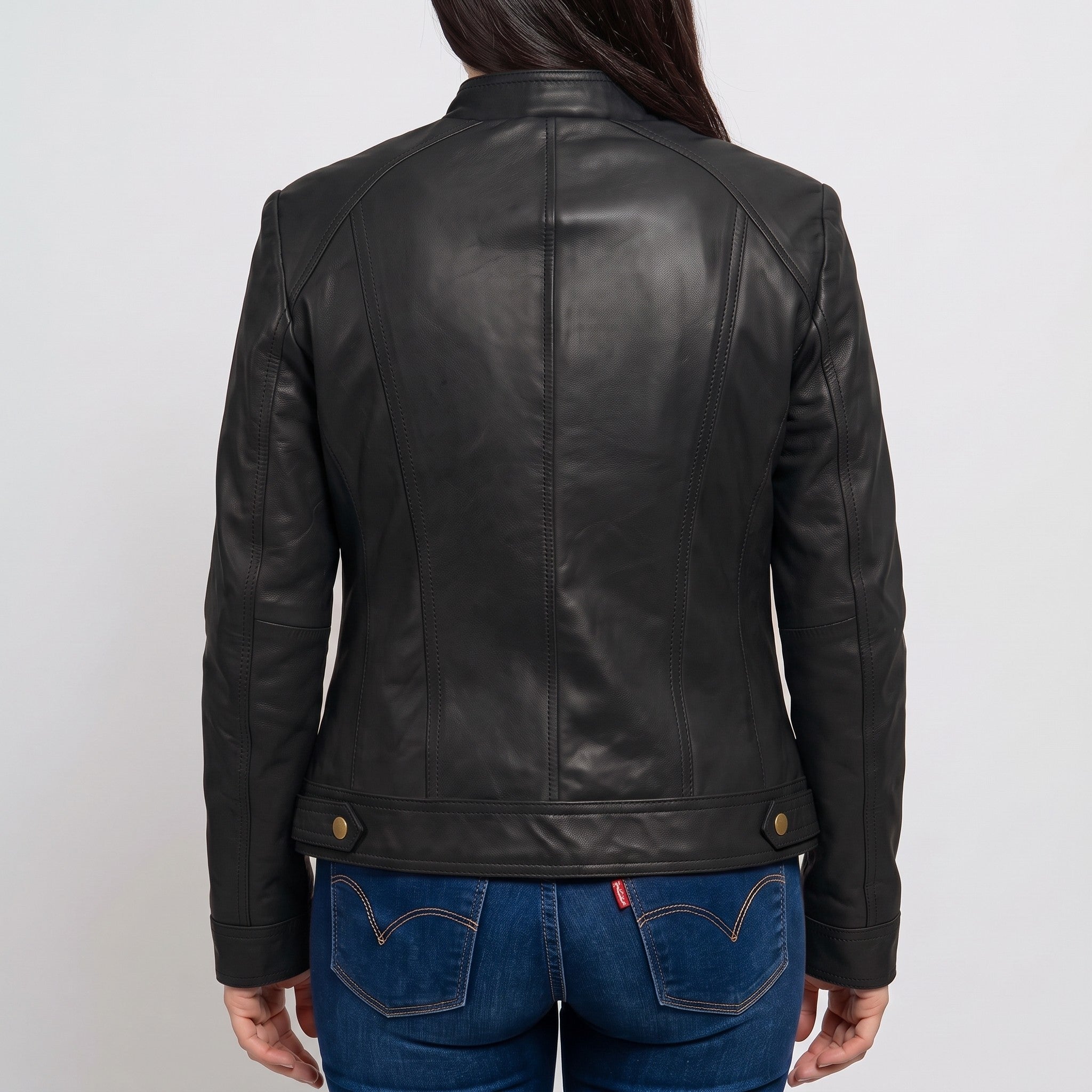 Women's Black Leather Cafe Racer Jacket — Dutton