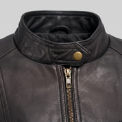Women's Black Leather Cafe Racer Jacket — Dutton