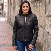Women's Black Leather Cafe Racer Jacket — Dutton